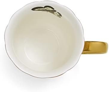 Spode Creatures of Curiosity 12oz Fine China Mug, White Floral Pattern - Porcelain Tea & Coffee Cup with 22ct Gold Handle and Rim - Elegant Vintage Inspired Drinkware, Boxed for Gifting