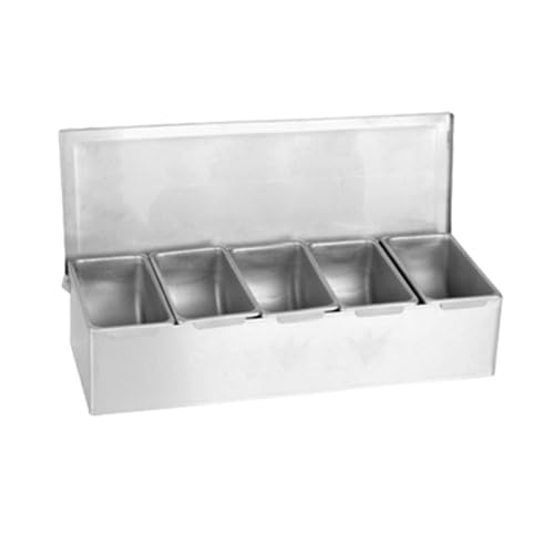 P44-TG-SSCD005, Bar Condiment Dispenser, Countertop 5-Compartment Open Bottom 18/8 Stainless Steel Condiment Holder for Bars and Restaurants, 1 Each
