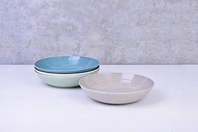 Sango Siterra Artist's Blend Stoneware Pasta Bowls (Set of 4) Multi Assorted Colors??Featuring Soft Gray, Blue, Green, and Ivory, for Everyday Dining & Entertainment, Microwave & Dishwasher Safe