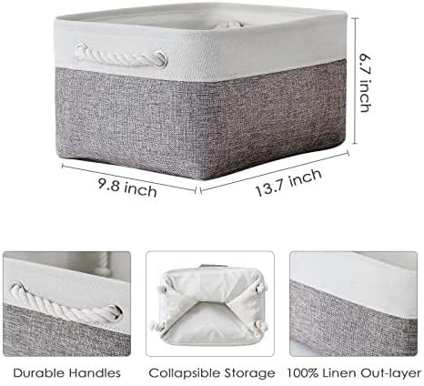 TheWarmHome Storage Bins for Shelves - 13.8L횞9.8W횞6.7H inch 3 Pack Medium Collapsible Storage Baskets for Organizing | Fabric Storage Cubes for Linen Closet Toy Home (White&Grey)