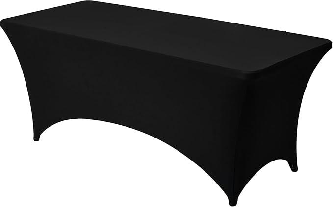 VEVOR 6 Pack Table Cloth for 6FT Rectangular Fitted Events, Wrinkle-Resistant Stretch Black Table Covers, Washable Spandex Tablecloth Protector, for Party, Wedding, Cocktail, Banquet, Festival
