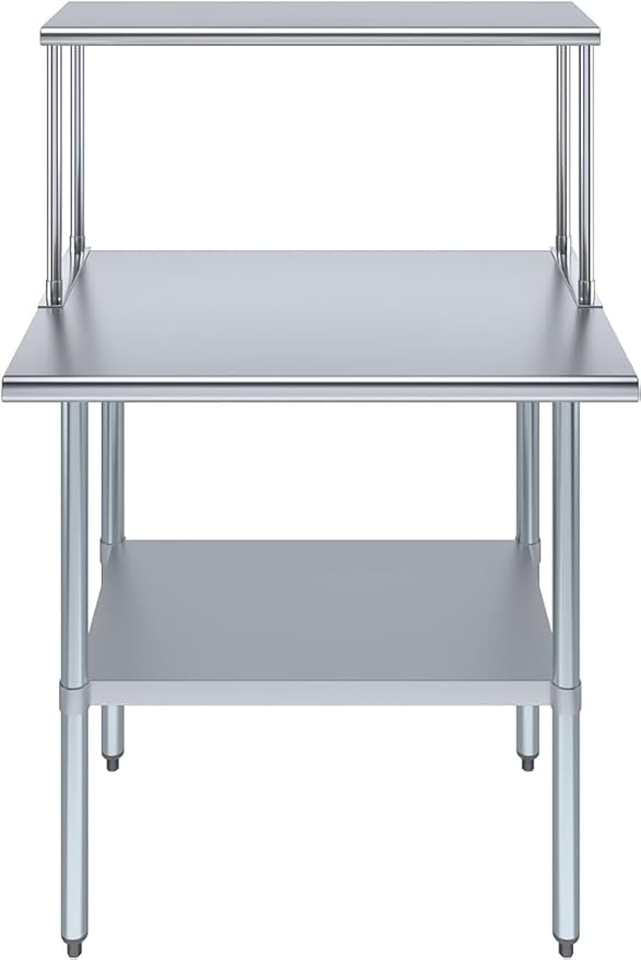 Stainless Steel Work Table with Wide Single Tier Overshelf | Metal Kitchen Prep Table & Shelving Combo (24" x 36" Work Table + 12" Overshelf)