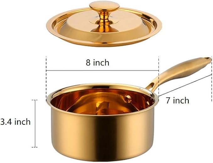 BuyGo 18/8 Stainless Steel Saucepan, 2.5 Quart Gold Pan with Heat Resistant Long Handle, 3-Layer Multipurpose Cookware Pot, Compatible Stovetops: Gas, Electric, Dishwasher Safe