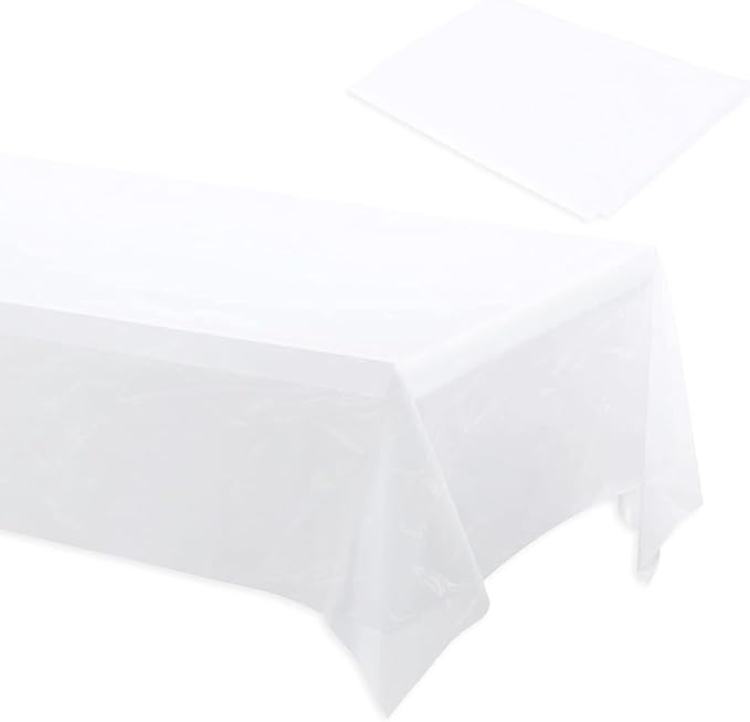 TULLIPAK BULK White Plastic Tablecloths | 100 Pack | 54inx108in | Fits standard folding and picnic tables | Folded, Easy Grab & Go | Rectangle Disposable Waterproof | 100 TABLECLOTHS | MADE IN THE USA