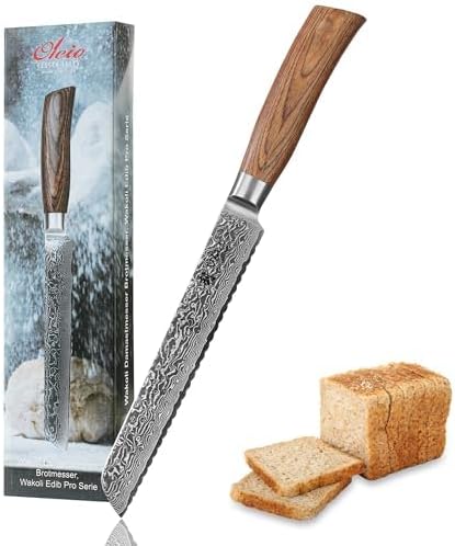Wakoli EDIB Pro Premium Damascus Bread Knife ??Japanese Style Kitchen Knife | 7.9-Inch Blade Made of 67-Layer Damascus Steel with Corrugated Polished Blade | Ergonomic Pakkawood Handle