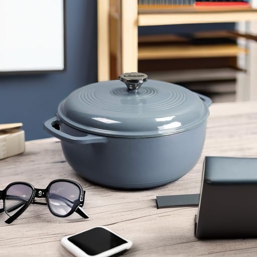 Lodge 3 Quart Enameled Cast Iron Dutch Oven with Lid ??Dual Handles ??Oven Safe up to 500째 F or on Stovetop - Use to Marinate, Cook, Bake, Refrigerate and Serve ??Storm Blue