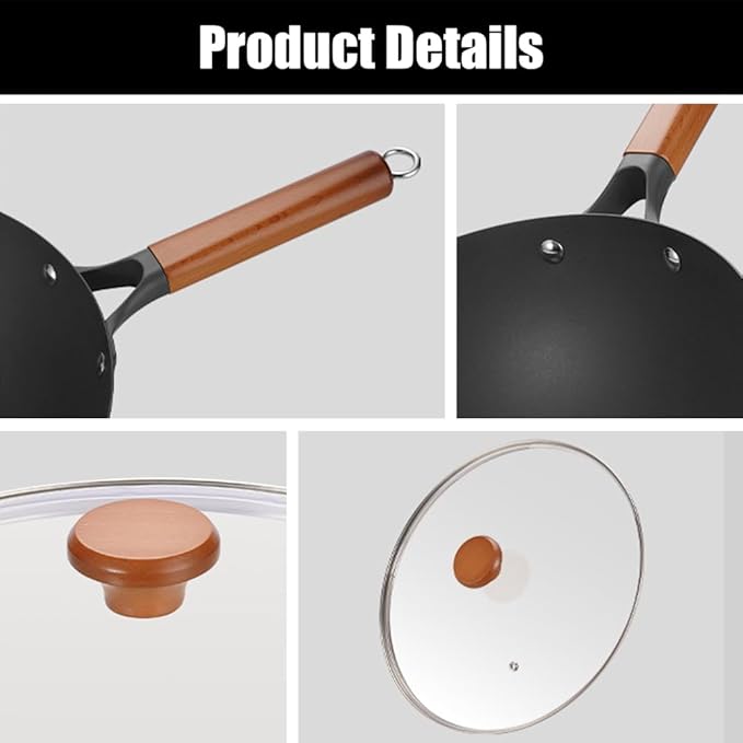 Titanium Pan with Lid, 2026 New Upgrade Uncoated Non Stick Titanium Iron Wok Pans for Cooking, Ultra-Durable, Scratch-Resistant, Even Heating Frying pans, Compatible With All Cooktops,12.6IN