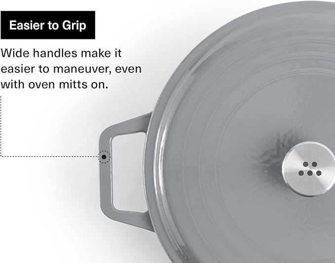 Misen 5.5 QT Braiser ??Enameled Cast Iron Pan for Searing, Braising & Slow Cooking ??No-Chip Enamel Coating ??Extra-Wide Handles ??Superior Heat Retention & Even Cooking - Gray