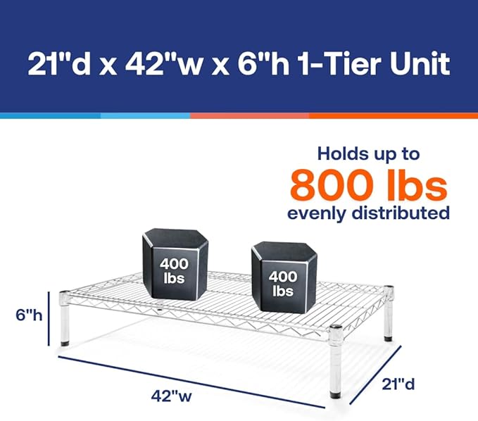 Shelving Inc. 21" d x 42" w x 6" h Chrome Wire Sheving with 1 Tier Shelf, Weight Capacity 800lbs Per Shelf