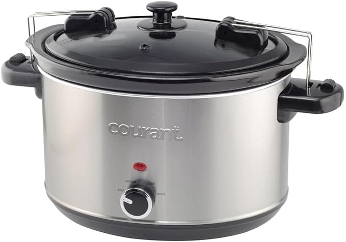 Courant 6-Quart Slow Cooker with Locking Lid, Warm Settings, Stainproof Stoneware Pots and Glass Lids ??Stainless Steel