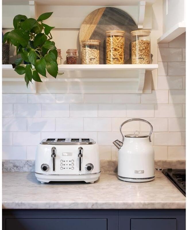HADEN Heritage Toaster with Extra Wide Slots, 1500-Watt, Ivory & Chrome - Retro Stainless Steel Design with Self-Centering Function, Adjustable Browning Control & Removable Crumb Tray