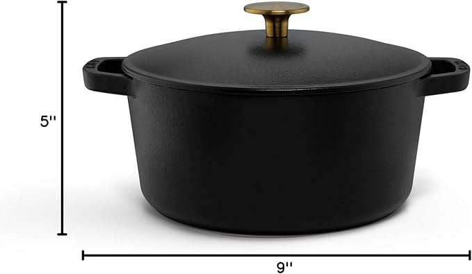 Milo by Kana 3.5-quart Enameled Cast Iron Dutch Oven with Lid | Premium Casserole Cooking Pot | Enamel Coating Inside and Out | Oven Safe and Dishwasher Friendly (Black with Gold Knob)