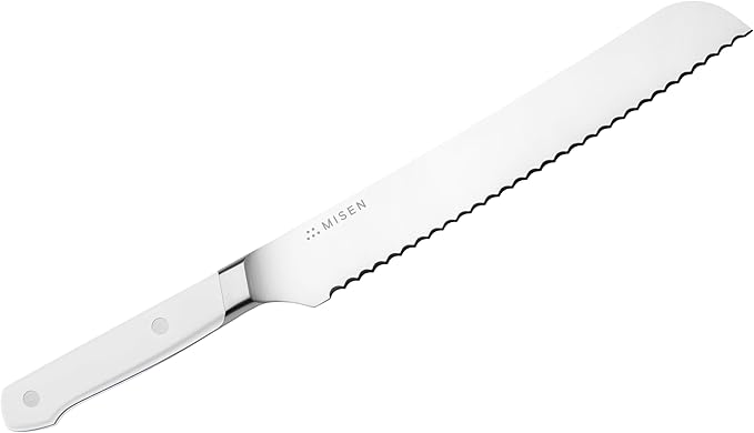 Misen Serrated Bread Knife ??High-Carbon Japanese AUS8 Steel ??Effortless Slicing of Bread, Pastries, and Fruits ??Razor-Sharp Edge and Durable Blade with Ergonomic Handle - 8", White