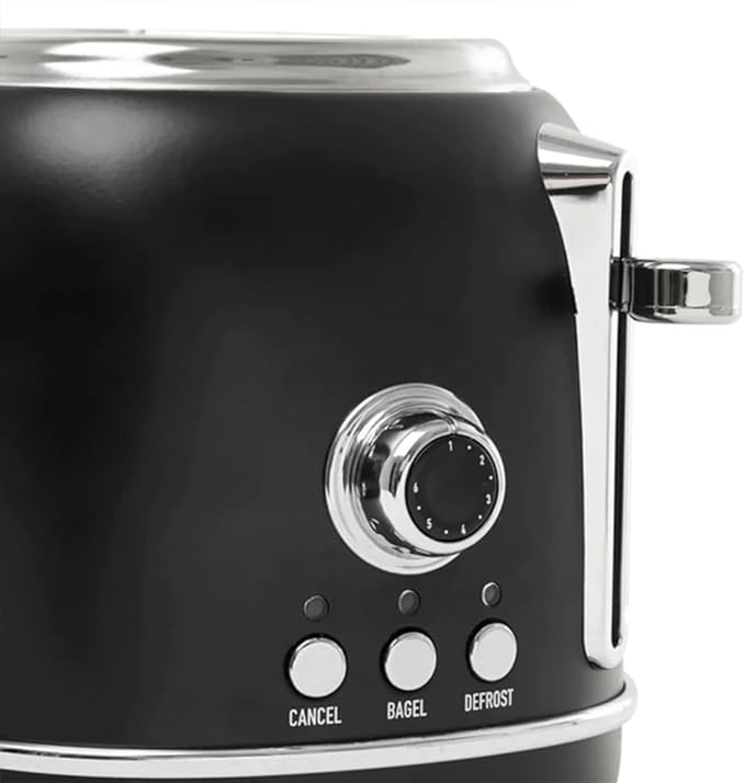 Haden Heritage 2 Slice Wide Slot Stainless Steel Toaster with Adjustable Browning Control & Non-Slip Feet, Black & Chrome