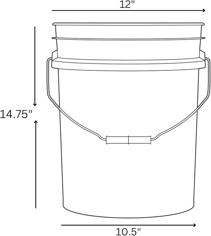 House Naturals Food Grade 5 Gallon Made in USA Plastic Bucket with Screw on Lid (White Buckets with Black Lids)