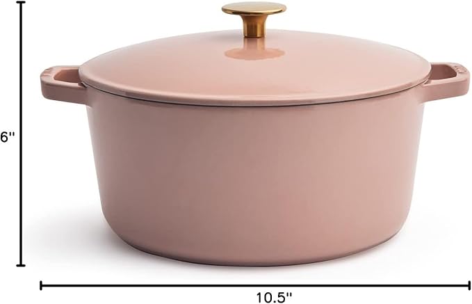 Milo by Kana 5.5-quart Enameled Cast Iron Dutch Oven with Lid | Premium Casserole Cooking Pot | Enamel Coating Inside and Out | Oven Safe and Dishwasher Friendly (Dusty Pink with Gold Knob)