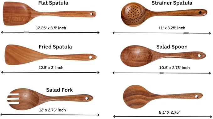 Wooden Spoons for Cooking - 6Piece Kitchen Utensils Set -Nontoxic Wooden Utensil Set -Heat Resistant Cooking Spoons - Wooden Spatula for Cooking - Teak Wood Utensils Set for Cooking - Wood Spoon