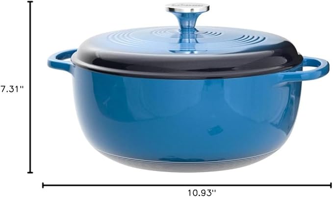 Lodge 6 Quart Enameled Cast Iron Dutch Oven with Lid ??Dual Handles ??Oven Safe up to 500째 F or on Stovetop - Use to Marinate, Cook, Bake, Refrigerate and Serve ??Blue