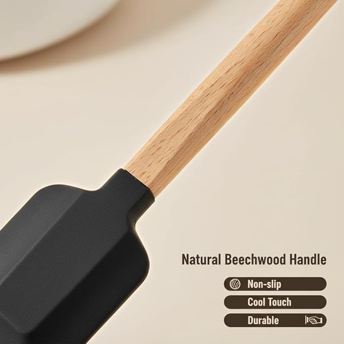 Non-Stick Rubber Spatula Set 5 Pieces - Food Grade Silicone Spatulas, Spoon Scraper, Jar Scraper, Flat Scraper for Baking Cooking Mixing Frosting - 600째F Heat Resistant (Cream White)