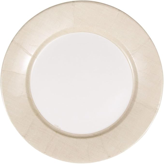 Caspari Linen Border Paper Dinner Plates in Natural - Pack of 8
