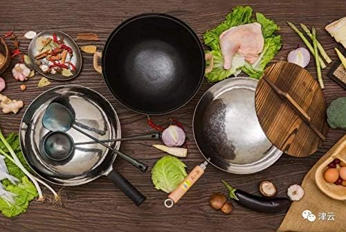 ?삡툒??ZhenSanHuan HandHammered Iron Wok Flat Bottom Induction Suitable (32cm WoodHandle with Help)