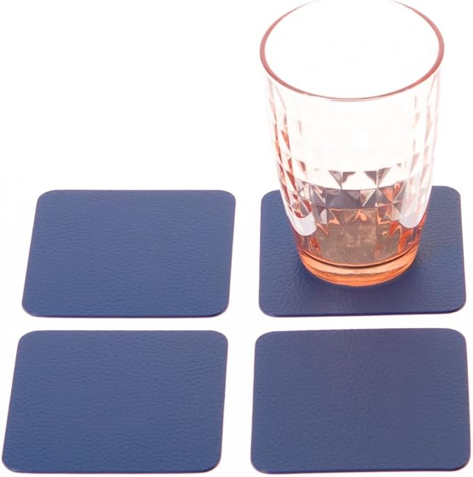 Nikalaz Set of Blue Placemats and Coasters, 4 Table Mats and 4 Coasters, Recycled Leather, Place Mats 18'' x 13'' and Coasters 3.9'' x 3.9''