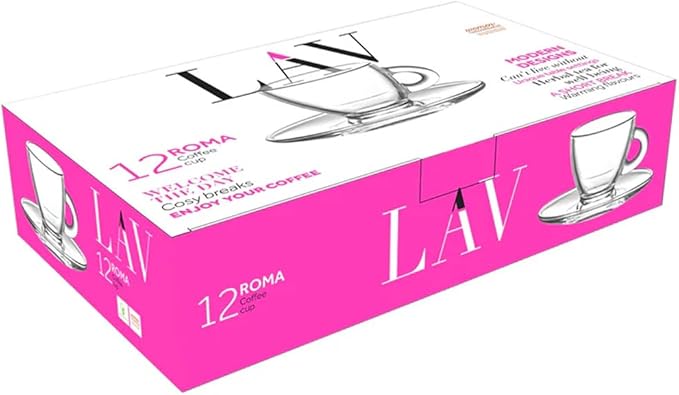 LAV Glass Coffee Cups, Saucers Set - Small Espresso Cups with Handle 3 oz - Small Clear Coffee Mug Latte Cups Set - 6 Cups + 6 Saucers - Mothers Day Gift, Housewarming - Juego de tazas para cafe