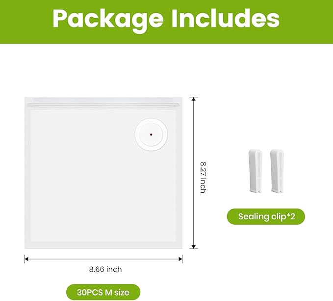 FEPPO Vacuum Sealer Bags for Food, 30 PCS 8.3"횞8.7" Reusable Vacuum Seal Bags with Air Valve for Food Storage, Ideal for Freshness Preservation
