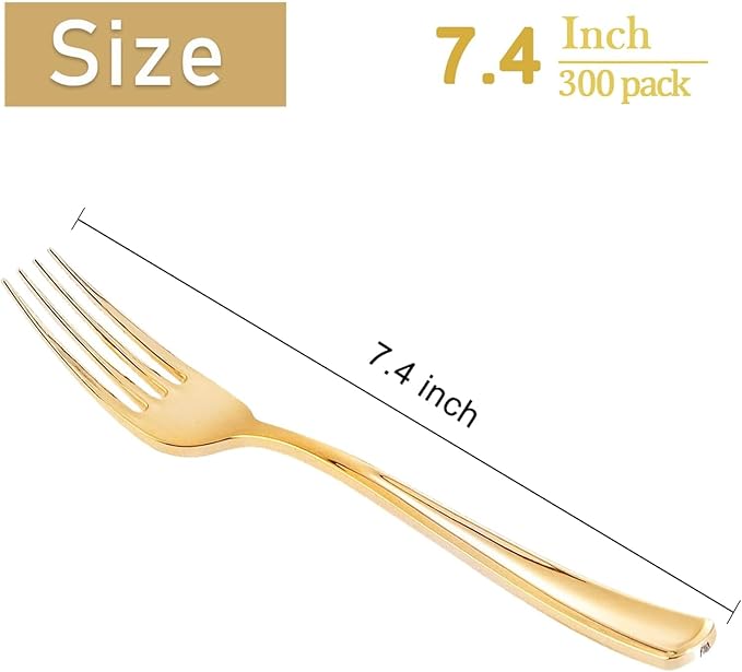 WDF 300PCS Gold Plastic Forks - Heavy Duty Gold Forks Disposable - Sturdy&Durable Plastic Silverware Bulk for Wedding/Party/Daily Using/Valentine's Day