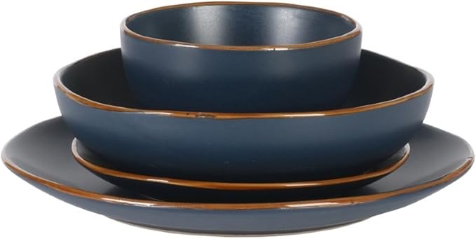 Gibson Home Hazeltine 16-Piece Navy Blue Stoneware Dinnerware Set ??Plates and Bowls, Durable Ceramic Kitchen Dinner Set