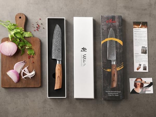 Wakoli EDIB Pro Damascus Santoku Knife ??Japanese Style Kitchen Knife | 6.3-Inch Genuine Damascus Steel Blade with VG10 Core | Ergonomic Pakkawood Handle | High Cutting Performance