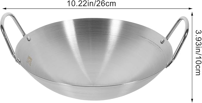 STOBOK Stainless Steel Wok Pan 10 Inch Round Bottom Double Handle Frying Pan for Stir-Frying Sauteing and Cooking on Induction and Gas Cooktops