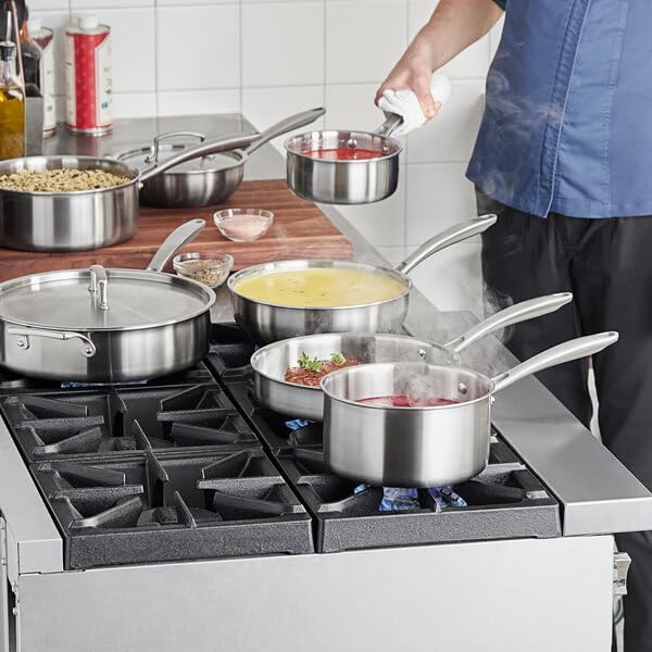 SS3 Series 7 Qt Tri-Ply Stainless Steel Sauce Pan with Cover, Helper Handle, Satin Finish, Induction Ready, NSF Listed, 4.9 Inch Height