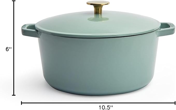 Milo by Kana 5.5-quart Enameled Cast Iron Dutch Oven with Lid | Premium Casserole Cooking Pot | Enamel Coating Inside and Out | Oven Safe and Dishwasher Friendly (Eucalyptus with Gold Knob)