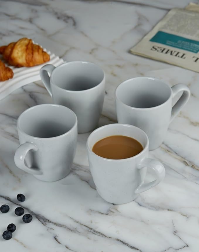 famiware Mars 4 Pieces Coffee Mug, 14 oz Tea Mug, Catering Mugs with Handle for Coffee, Tea, Cocoa, Milk, Light Gray