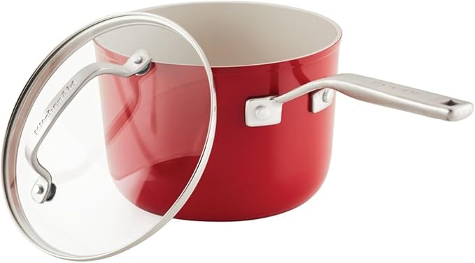 KitchenAid Hard Anodized Ceramic 9-Piece Nonstick Cookware Set ??Includes Fry Pans, Saucepan, Stockpot, Durable, Even Heating, Oven Safe to 500째F, Empire Red