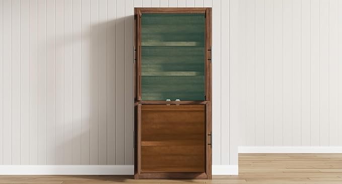 70.45??Tall Farmhouse Kitchen Pantry Cabinet, Wood Storage Cabinet with 4 Doors & Adjustable Shelves, Anti-Tip Design, Sturdy Bookcase for Kitchen/Dining/Office, Walnut-Glass
