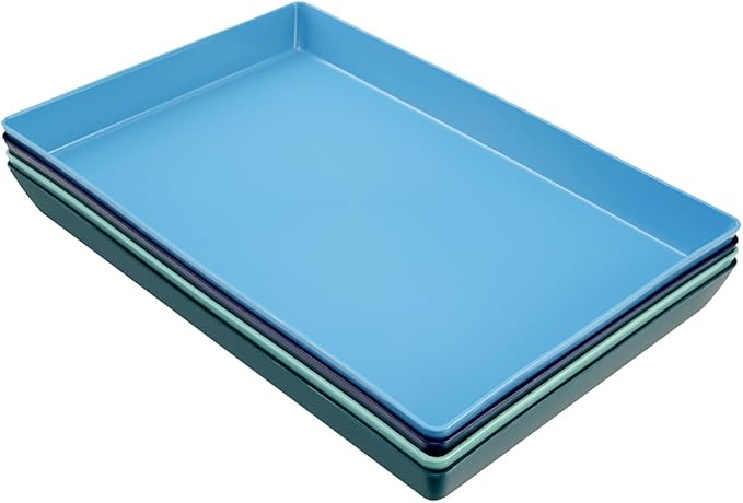 US Acrylic Coastal Plastic Serving Trays (Set of 4) 15??x 10??| Large Unbreakable Reusable Rectangular Party Platters | Serve Appetizers, Fruit, Veggies, & Desserts | BPA-Free & Made in USA