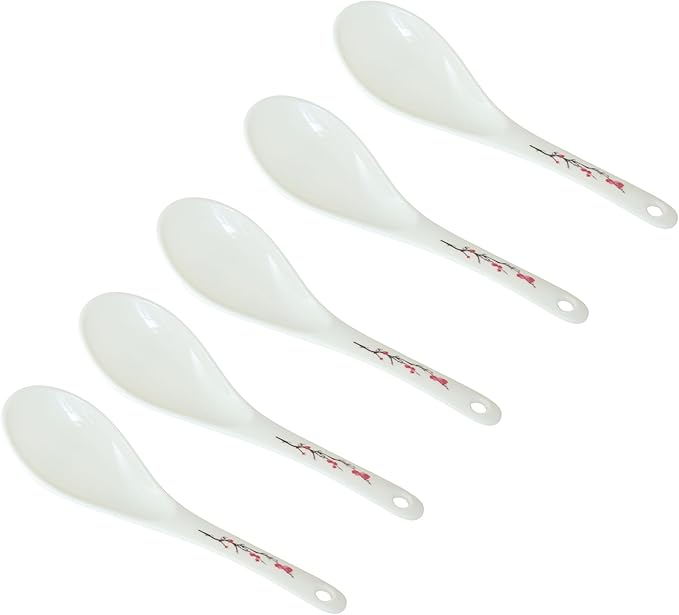 Kitchen 8.5" Rice Spoons, Set of 5, Cooking Utensils, Melamine Rice Spoons, White