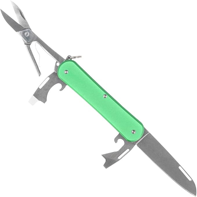 Fox Knives Vulpis FX-VP130-F4 Slipjoint Folding Knife 4-in-1 Multitool 2.17in Blade, Bottle Opener, Can Opener, Flat Head Screwdriver, Scissors - Compact Versatile Minimalist Pocket Knife (OD Green)