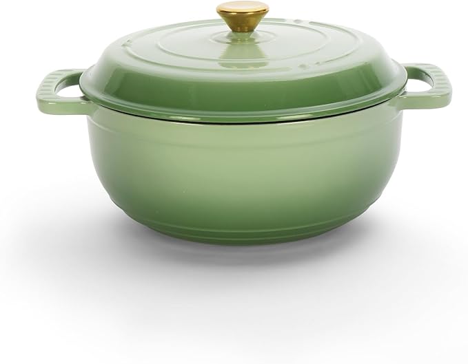 Bonnlo Round Dutch Oven, Enameled Cast Iron Dutch Oven Pot with Lid & Dual Handles, Oven Safe Up to 500째 F, for Sourdough, Bread Baking, Stews and Roasting (Green, 5 Quart)
