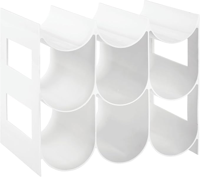 mDesign Plastic Free-Standing Water Bottle Organization/Wine Rack Storage Organizer for Kitchen Countertops, Cabinet, Bin, Pantry, Fridge, Refrigerator, 3 Tiers, 9 Bottles, Lumiere Collection - White