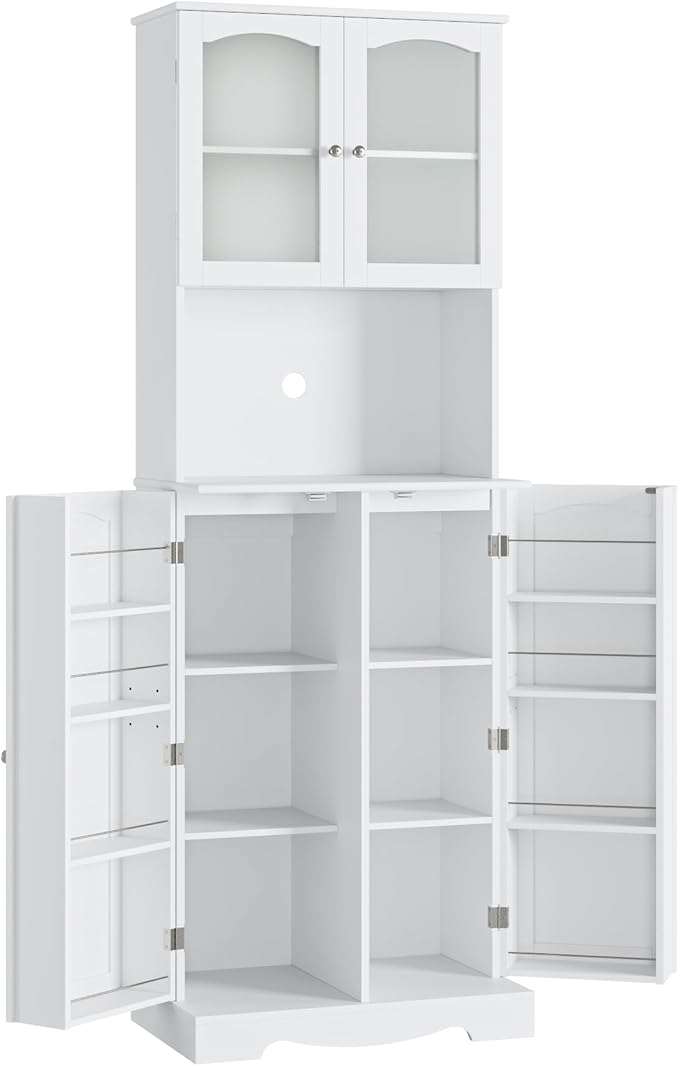 HOSTACK 71'' Pantry Cabinet, Tall Storage Cabinet with Microwave Stand, Freestanding Kitchen Hutch with Doors and Adjustable Shelves, Mordern Food Pantry for Kitchen, Dining Room, White