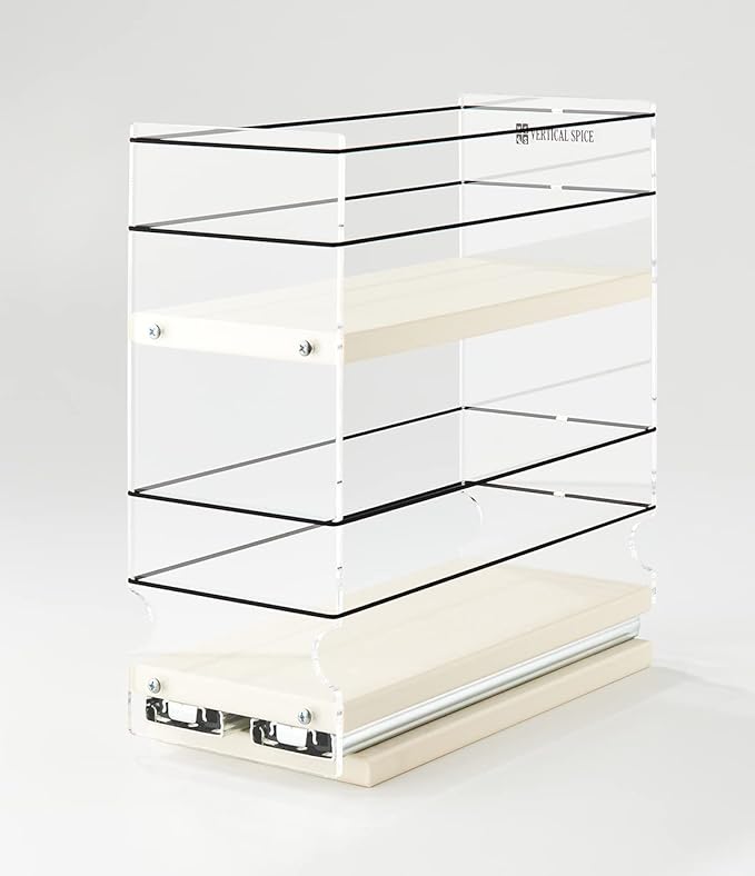 Vertical Spice - Sliding Spice Rack - Pull Out Spice Rack for Inside Cabinets, Sliding Shelves, Rack for Kitchen Cabinets - Made in USA - 2 Tier - 10.6" D x 4.6" W x 10.75" H(Cream, Fully Assembled)