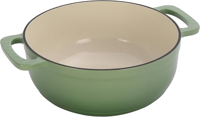 Dutch Oven Pot with Lid, 6 Quart Enameled Cast Iron Dutch Oven, Dual Handles, Kitchen Pots Oven Safe up to 500째F, Stovetop Compatible, Marinate, Cook, Bread Baking, Refrigerate & Serve, Green