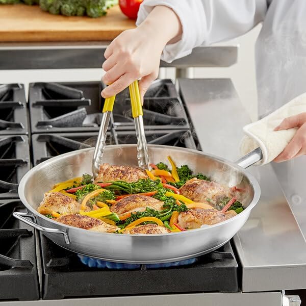 14-Inch Stainless Steel Fry Pan with Aluminum-Clad Bottom, Helper Handle, NSF Listed, Induction Ready, Commercial Grade, Dishwasher Safe, 20-Gauge, Silver