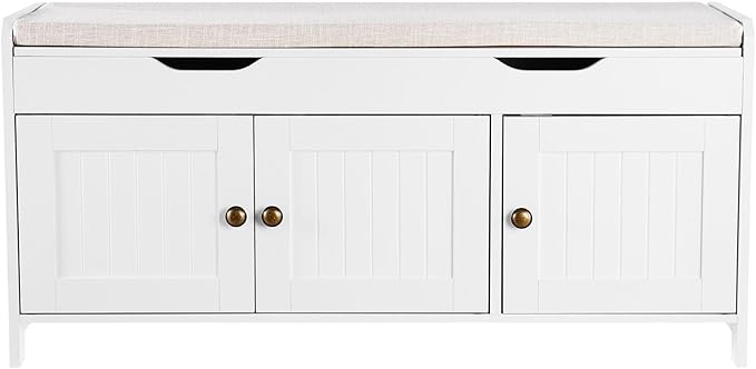 VEVOR Shoe Storage Bench with Padded Cushion & 3 Barn Doors, Entryway Bench with Hidden Storage, 41.3 x 13.8 x 19.8 Inches, for Entryway, Hallway, Living Room, Bedroom