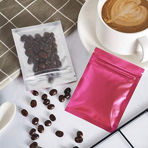 Blulu 100 Pieces Resealable Foil Proof Bags Scent Proof Flat Pouch Clear Smell Sealable Packing Bags Iridescent for Food Storage Snack Jewelry(5 x 7 Inch,Pink)