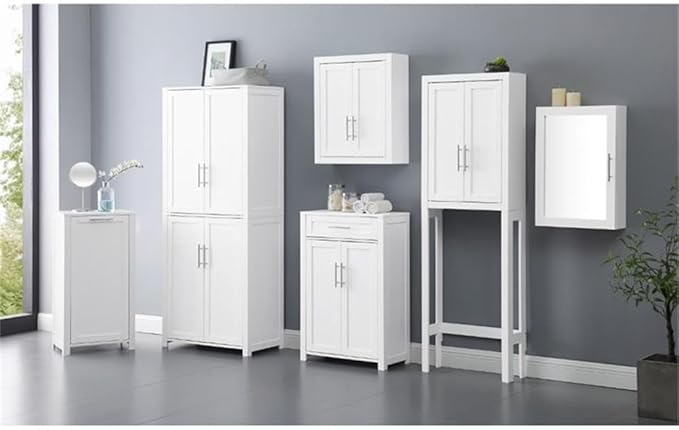 BOWERY HILL 4-Cabinet Wood Tall Pantry in White/Chrome (Set of 2)