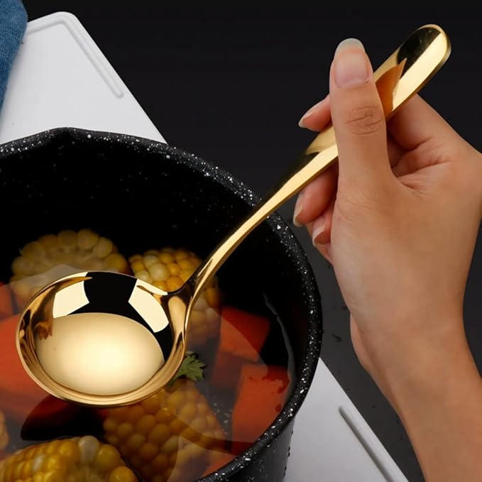 8 PCS Stainless Steel Serving Utensils, Large Serving Spoons Slotted Spoons, Forks, Ice Suger Tongs, Cake Server, Soup Ladle, Metal Utensils Set Great for Buffet Catering Banquet Party, Gold
